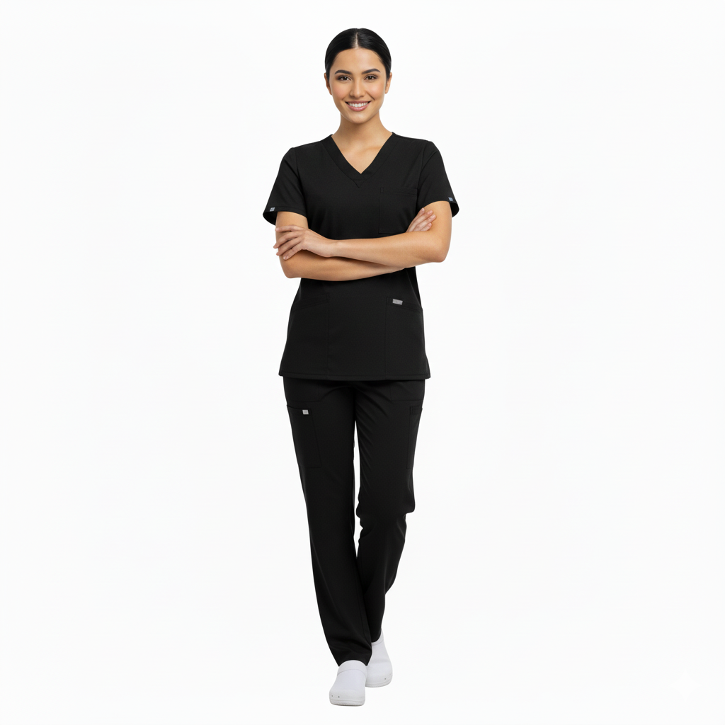 Scrub Suits Classic | V Neck | Without Piping ( BLACK )