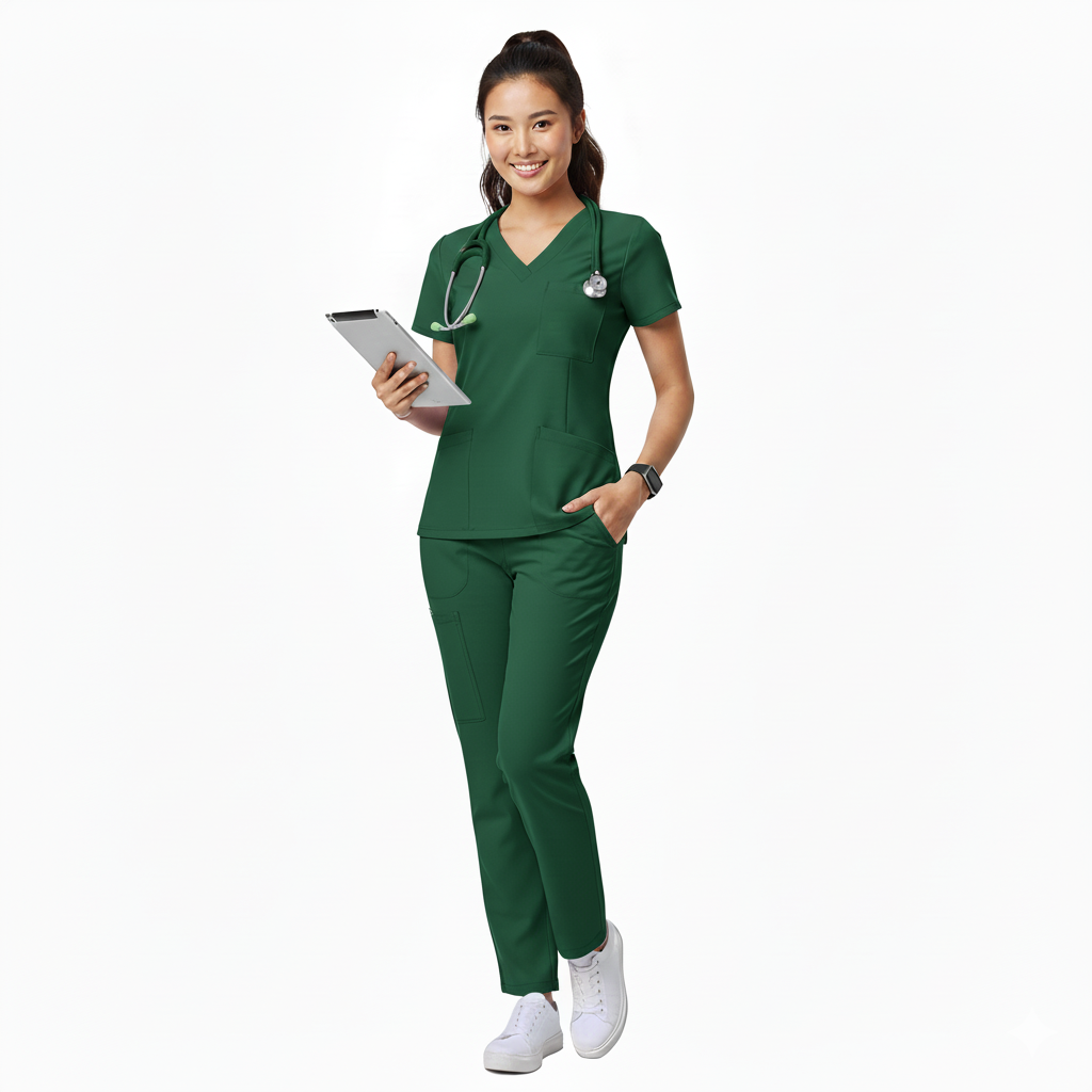 Scrub Suits Classic | V Neck | Without Piping ( DARK GREEN )