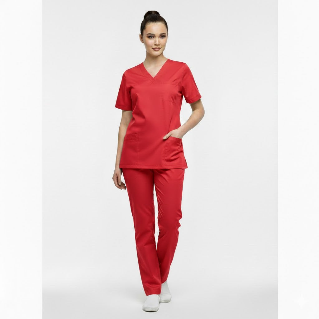 Scrub Suits Classic | V Neck | Without Piping ( RED)