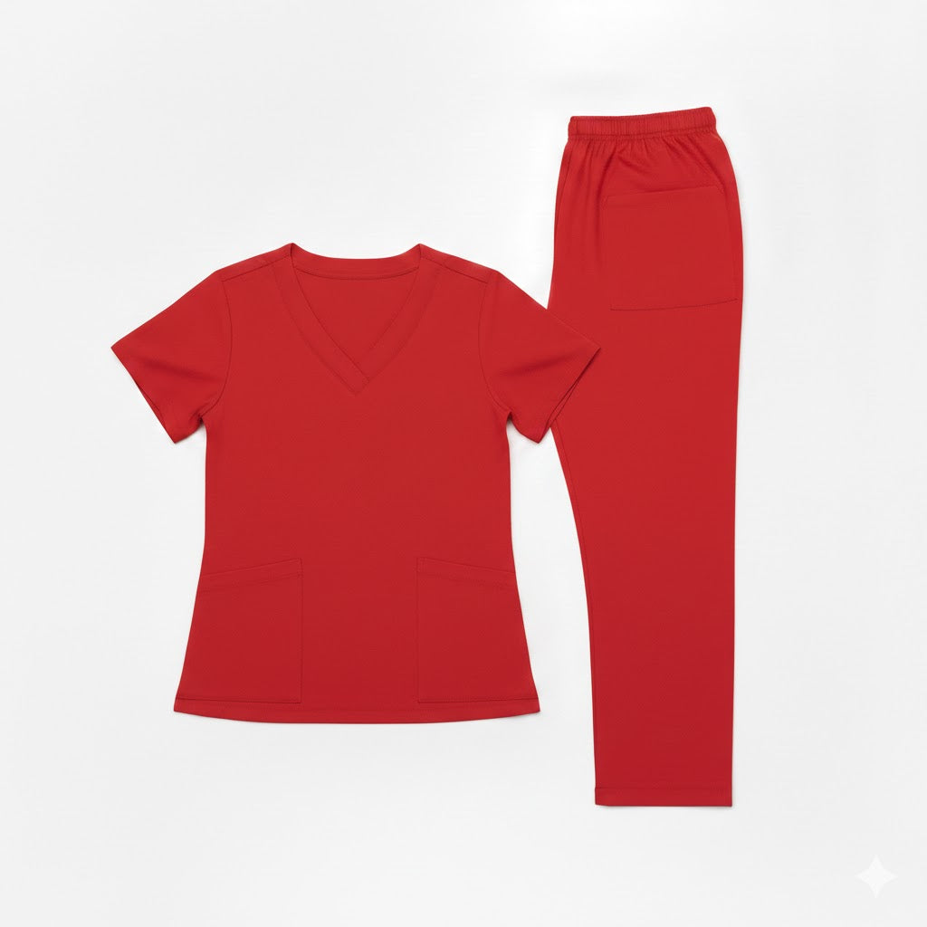 Scrub Suits Classic | V Neck | Without Piping ( RED)